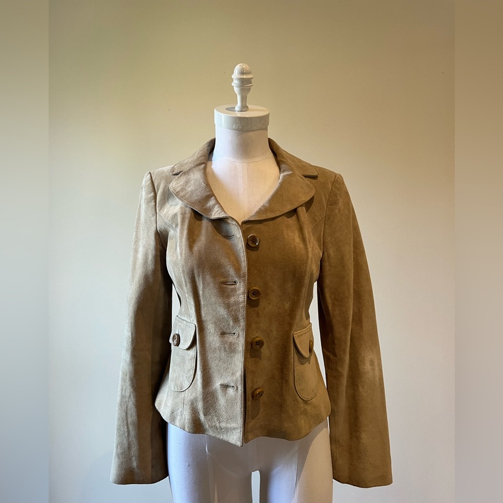 Ann Taylor Loft Suede Leather Jacket Coat Blazer Khaki Tan Beige Sz 6